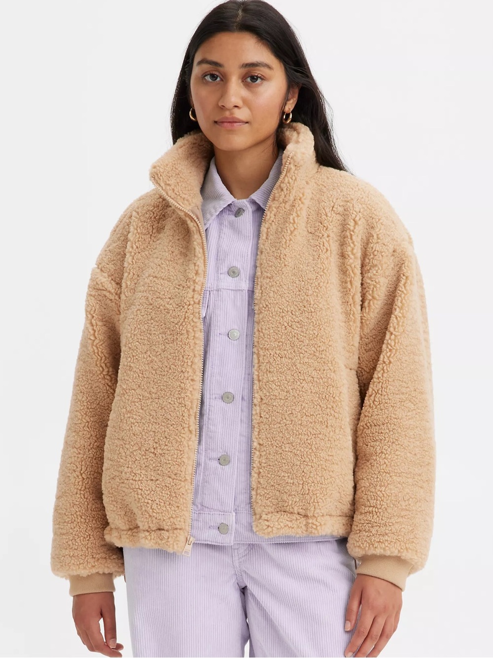 Levi’s Teddy Sherpa Zip-Up Jacket Sesame Brown Small NWT